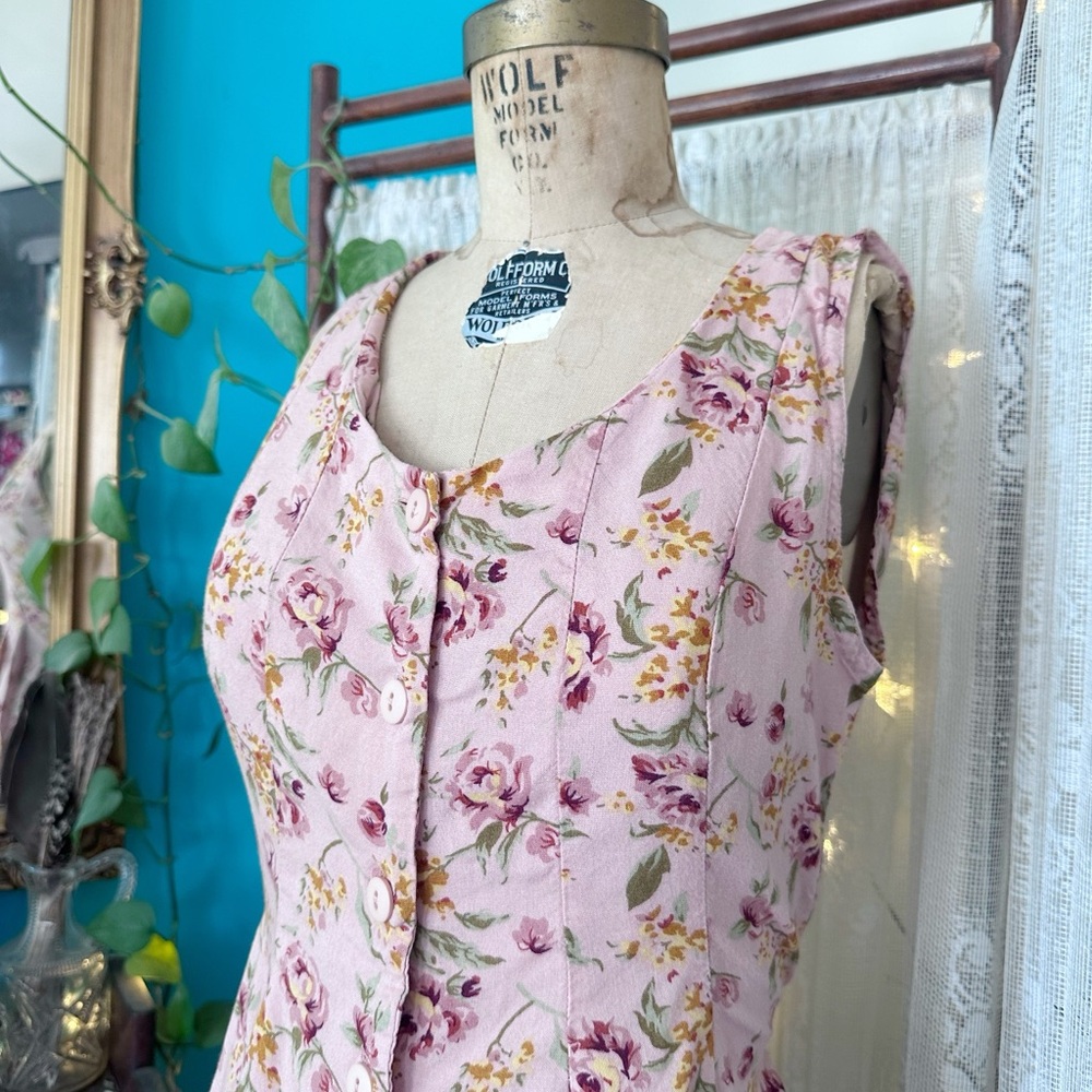 Vintage 90s Pink Floral Cottagecore Farmhouse Spring Dress Small